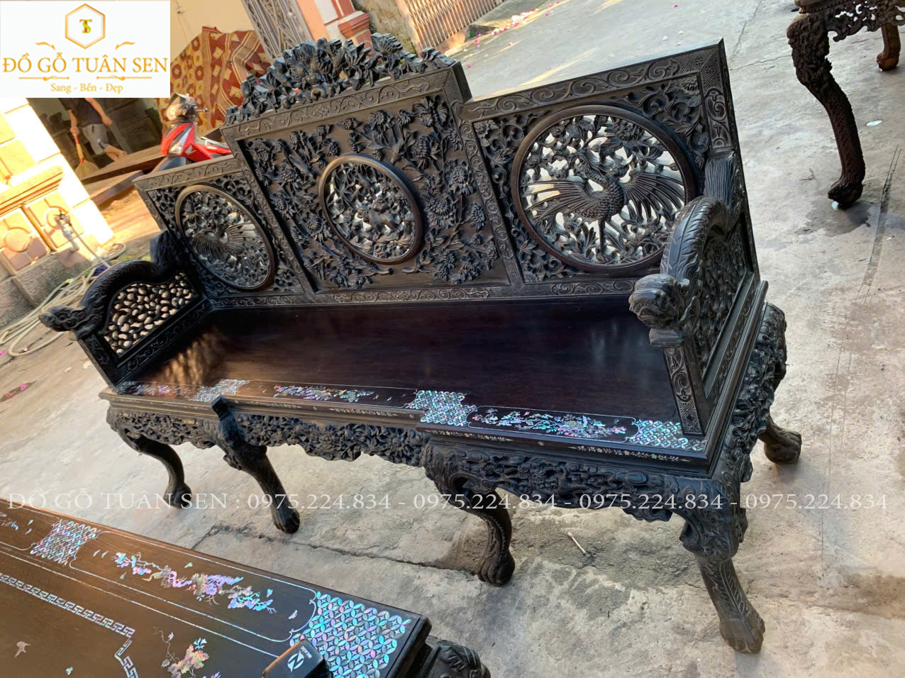 Hình ảnh Bộ trường kỷ huế gỗ gụ khảm ốc T45